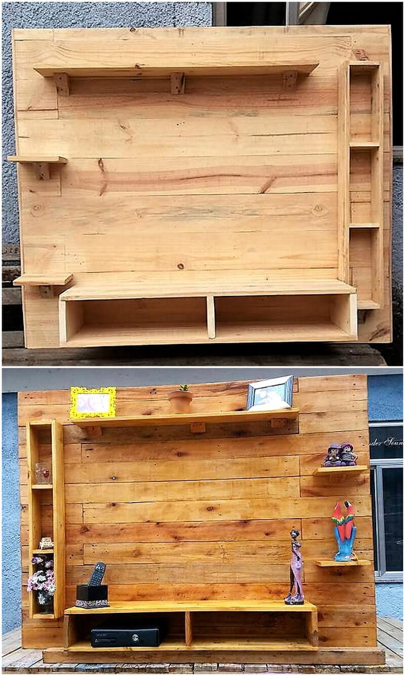 pallet tv stand with shelving