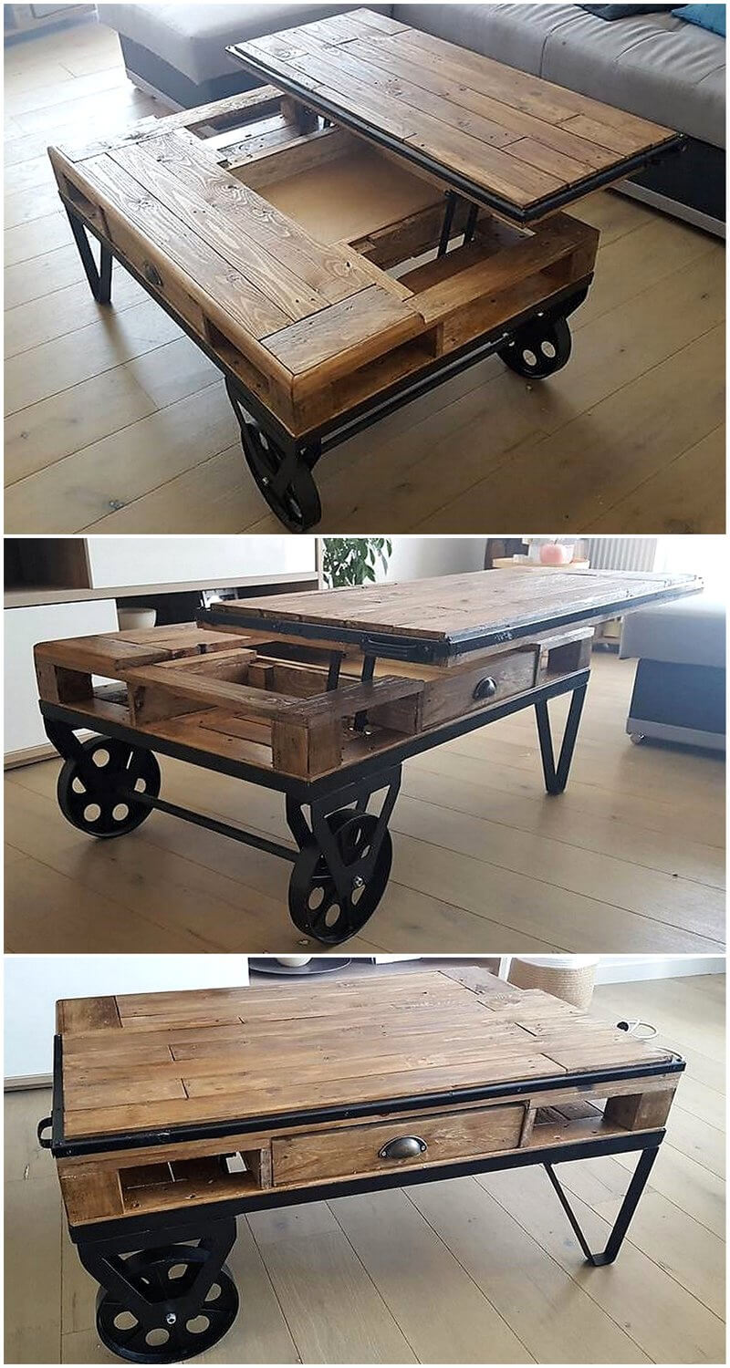 reclaimed pallet table on wheels