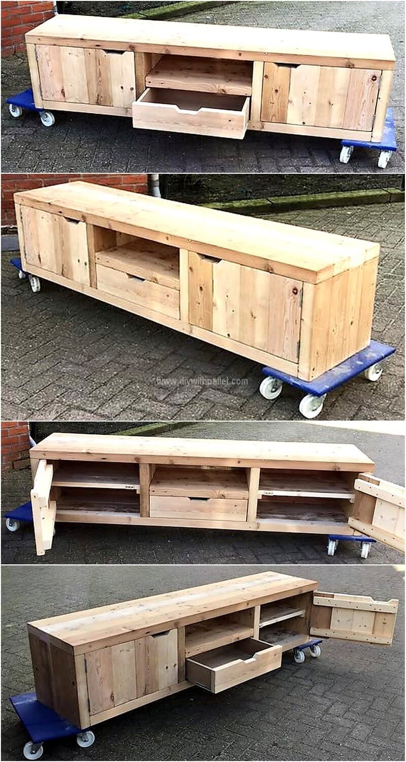 pallet tv stand on wheels