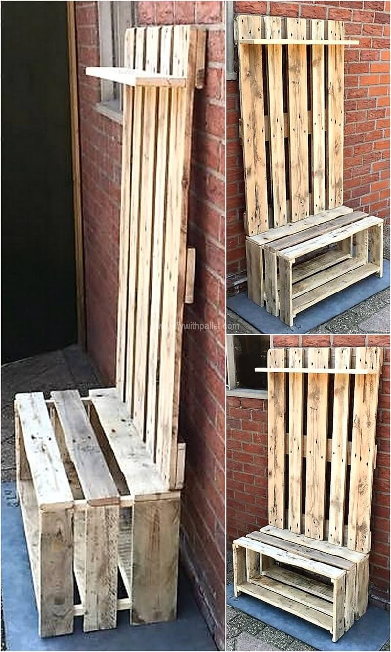 pallet shoe rack with coat hanger