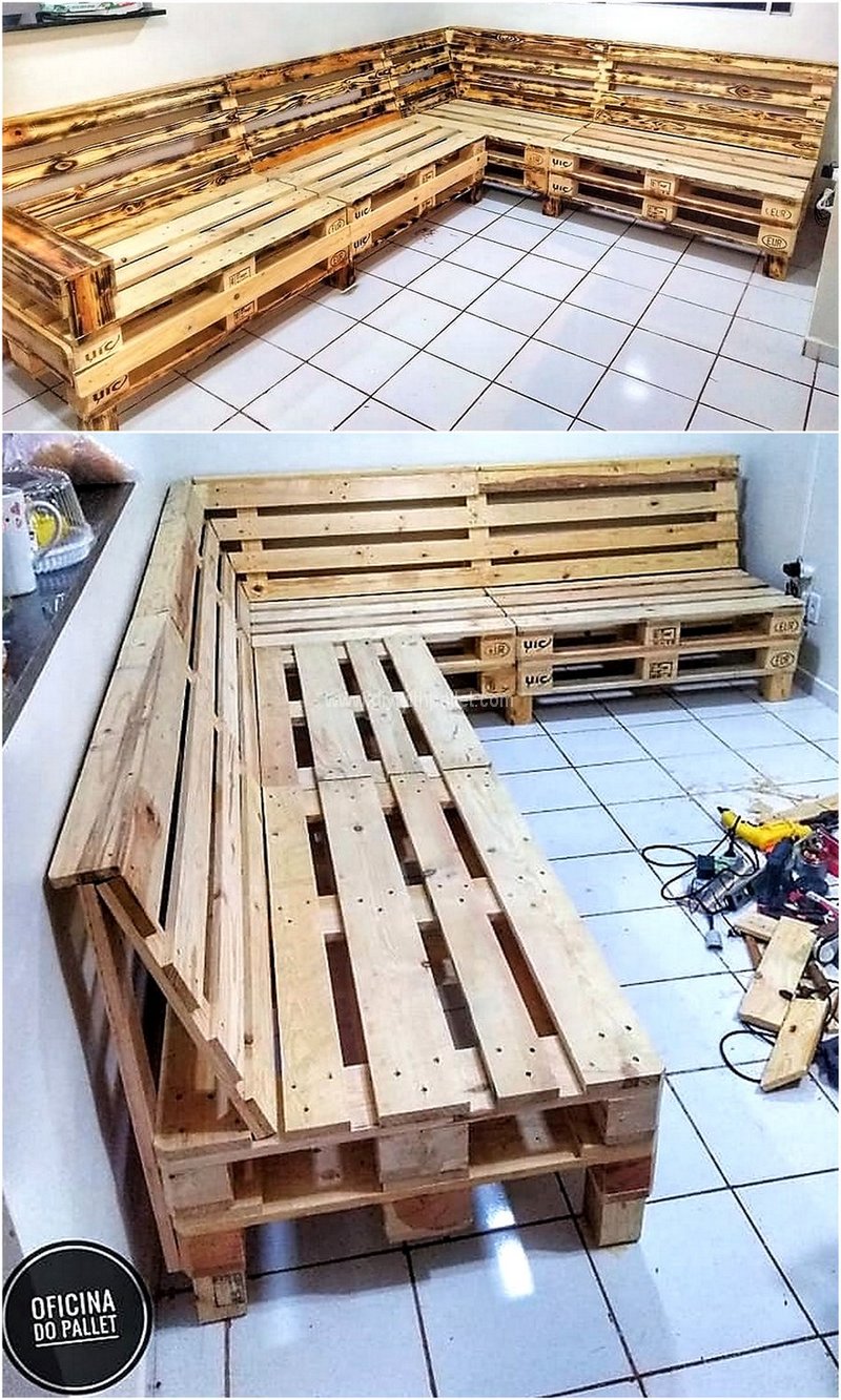 repurposed pallets corner couch