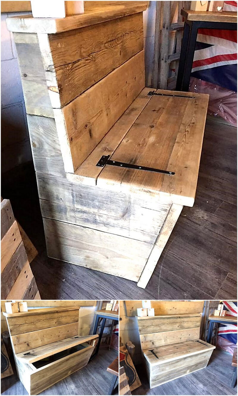 pallet wood bench with storage