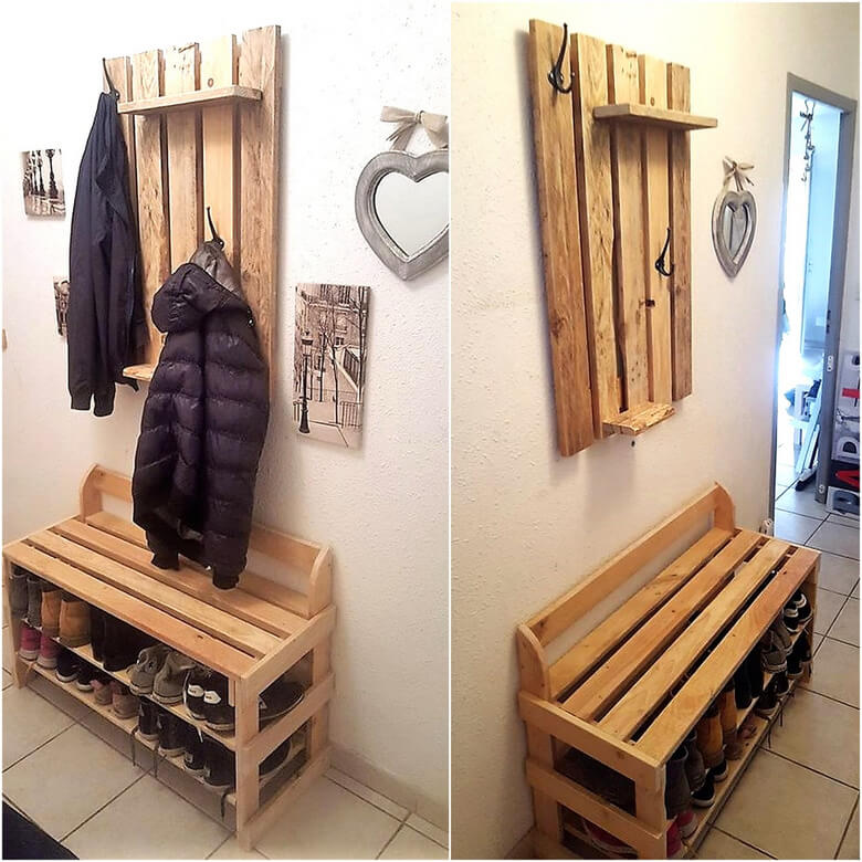 pallet shoe rack and clothes hanger