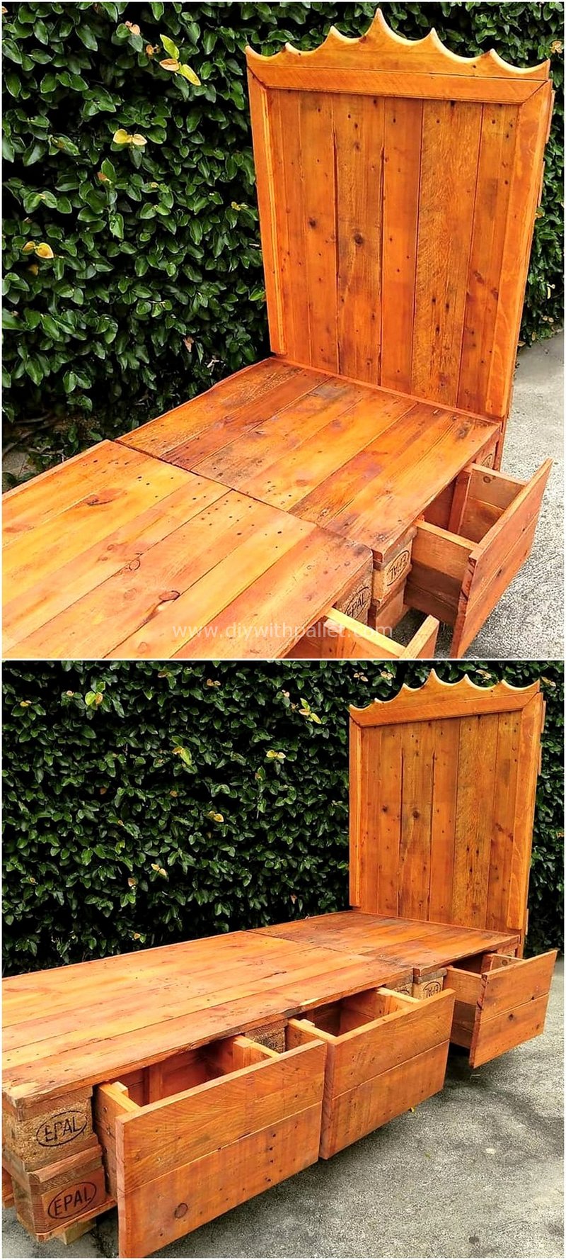 reused pallet wooden bed