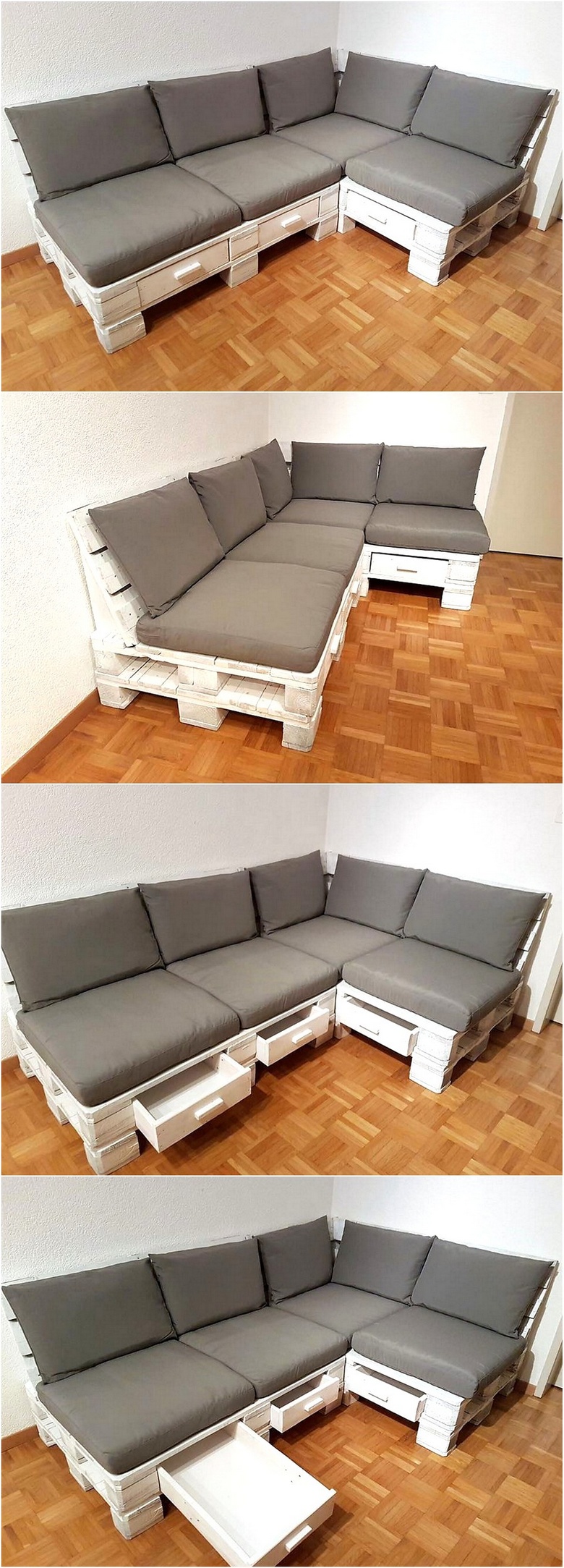 recycled pallet couch with storage drawers