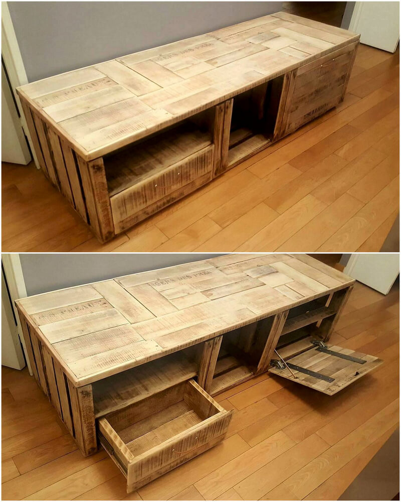 wood pallets media cabinet
