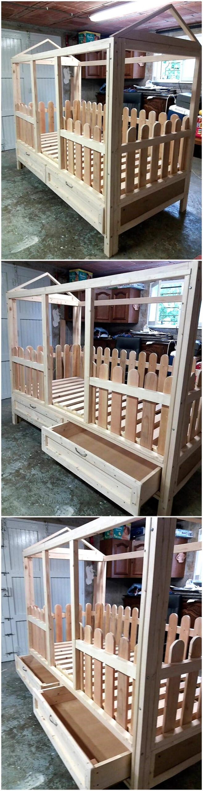 pallets kids bed with drawers