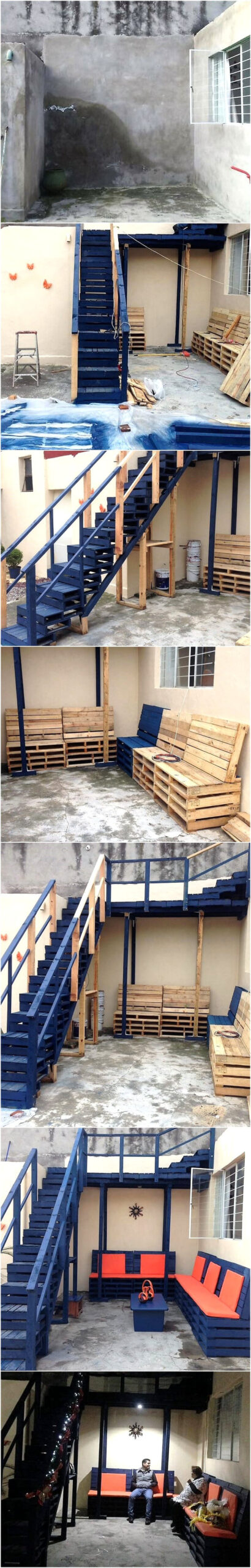 diy pallet wooden lounge under stairs