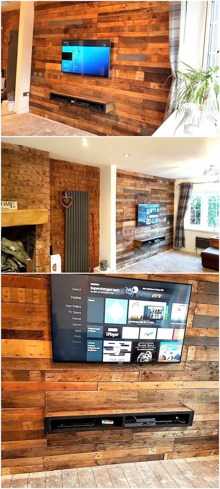 pallet wall cladding and tv stand