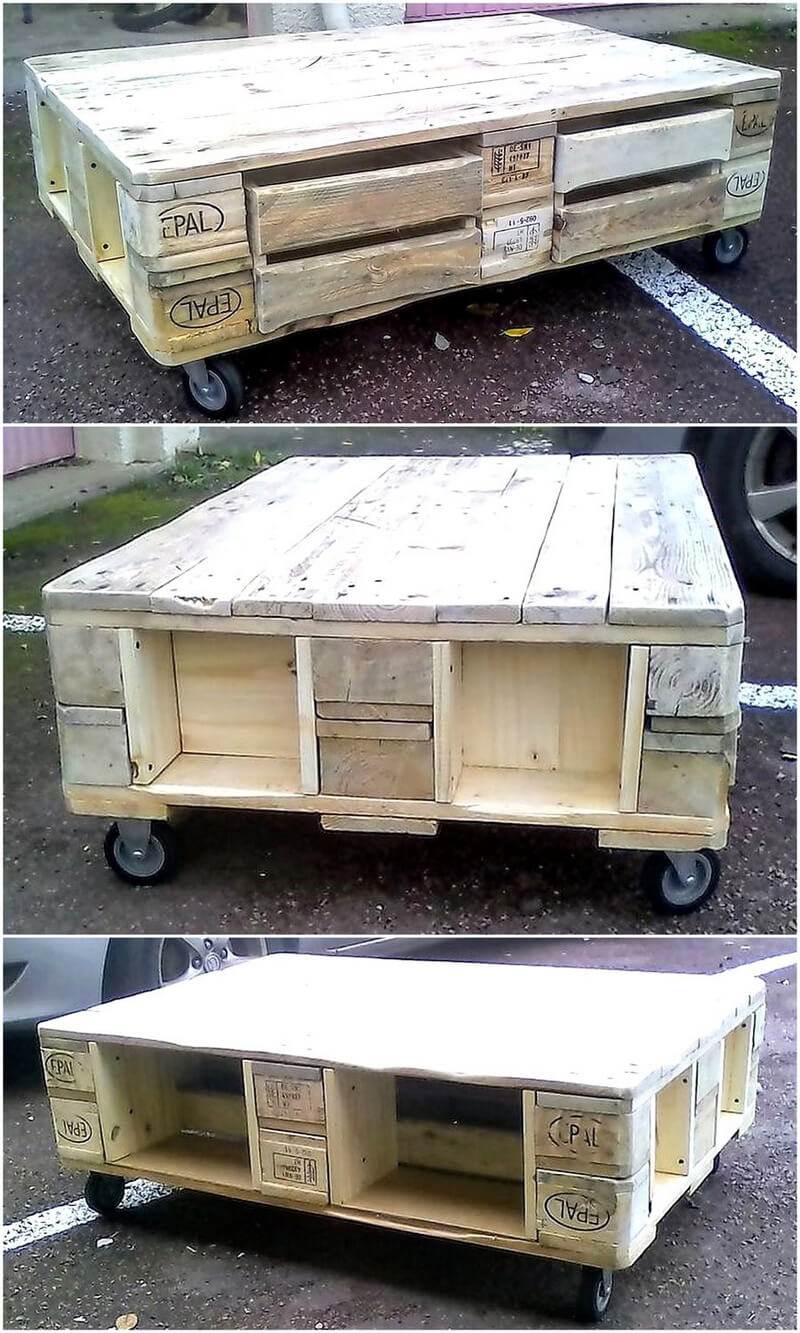 simple pallet table on wheels
