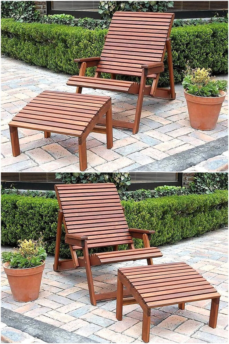 wood pallet patio chair with footrest