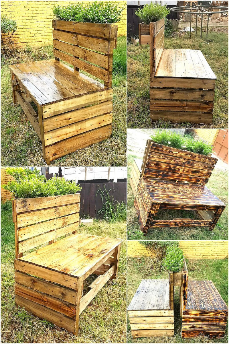 Pallets Garden chair with flower planter