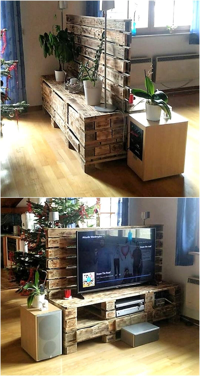 pallets media stand and room divider