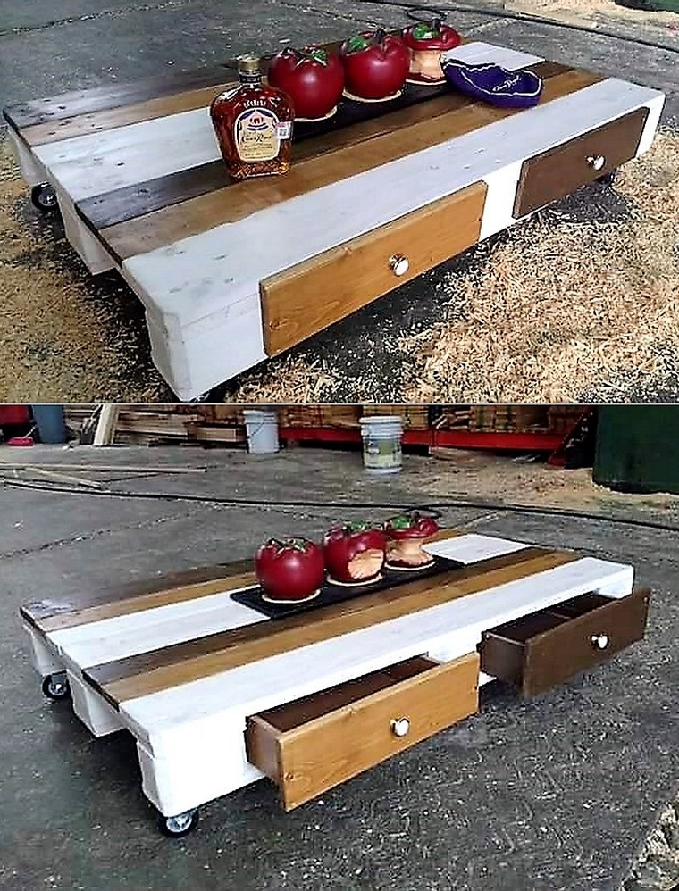 pallet coffee table with drawers