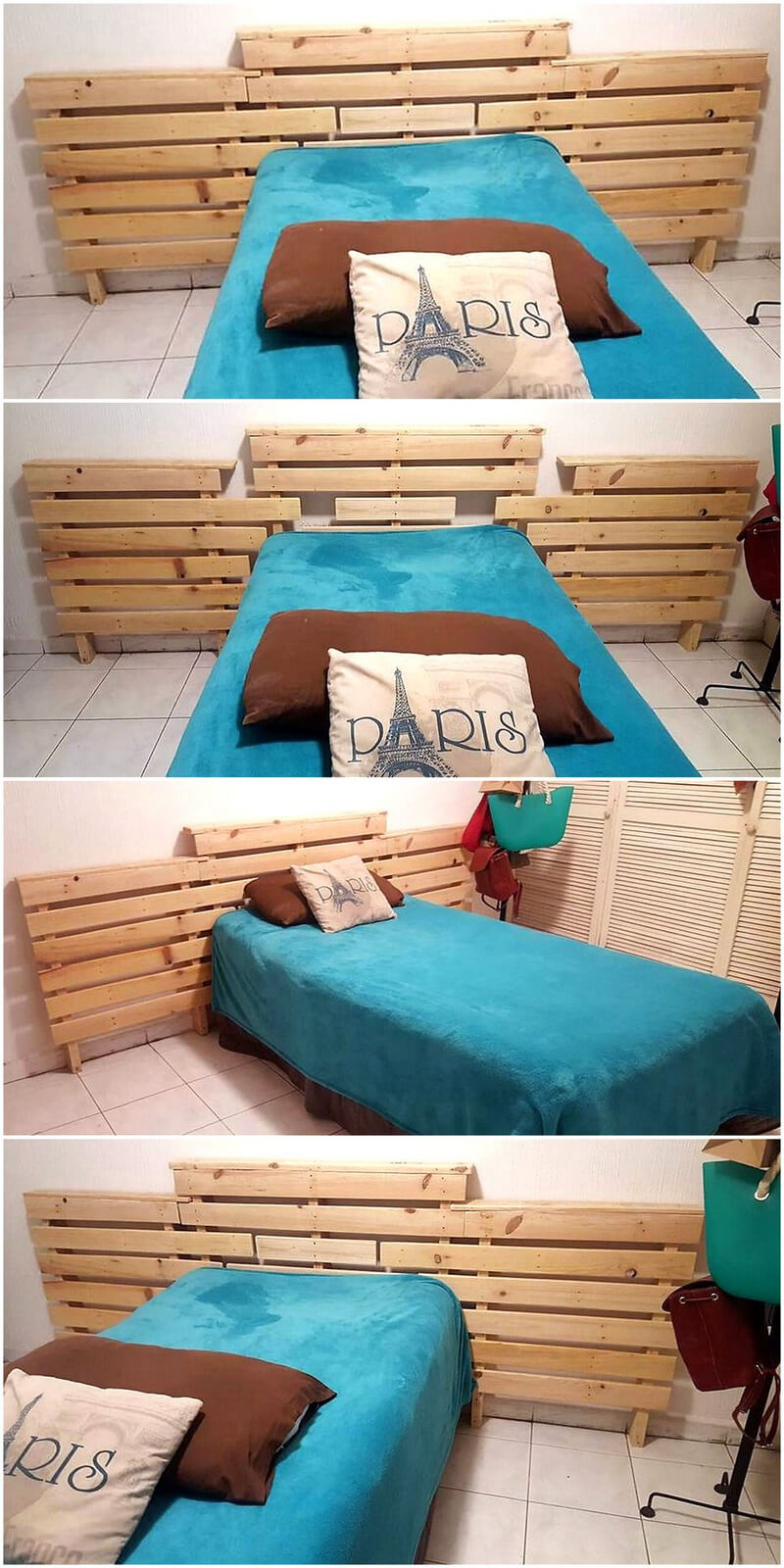 repurposed wood pallet bed headboard