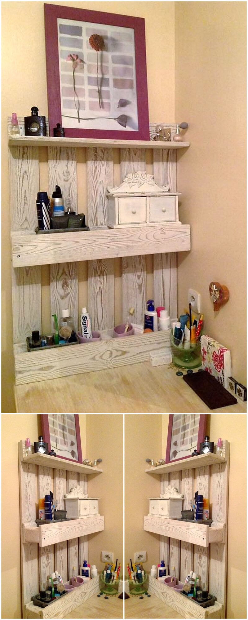 repurposed wood pallet shelf