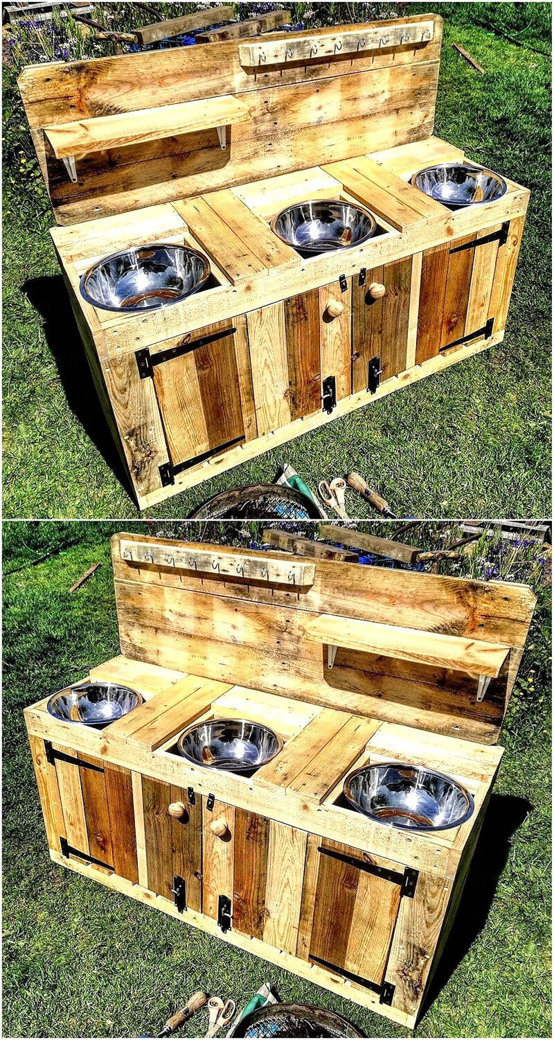reused wood pallets mud kitchen for kids