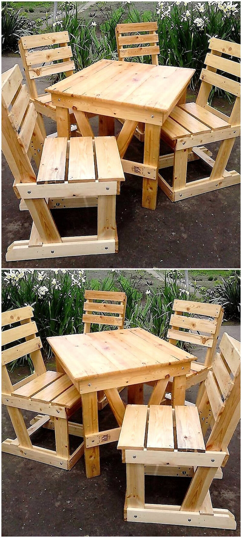 pallets made patio chairs and table