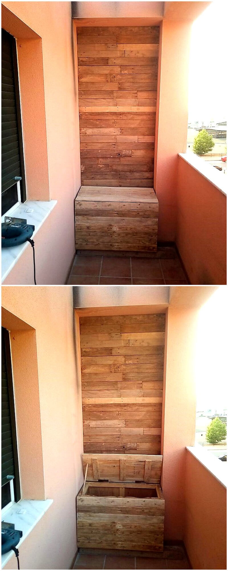 wood pallet wall art with storage box