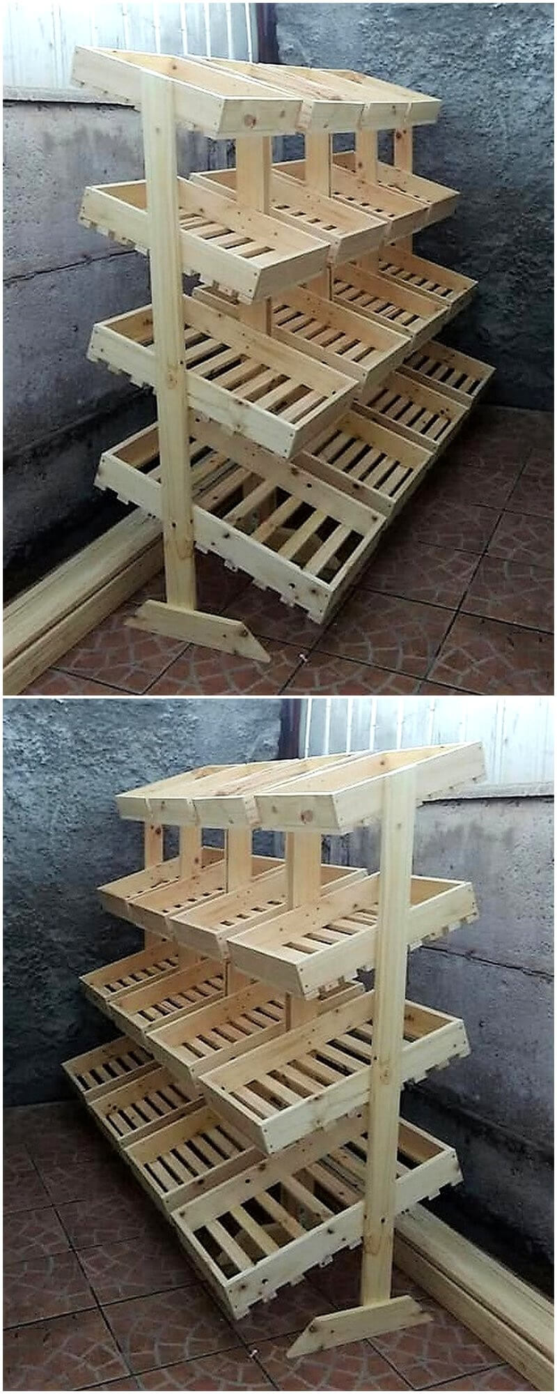 reused wood pallet fruit racks