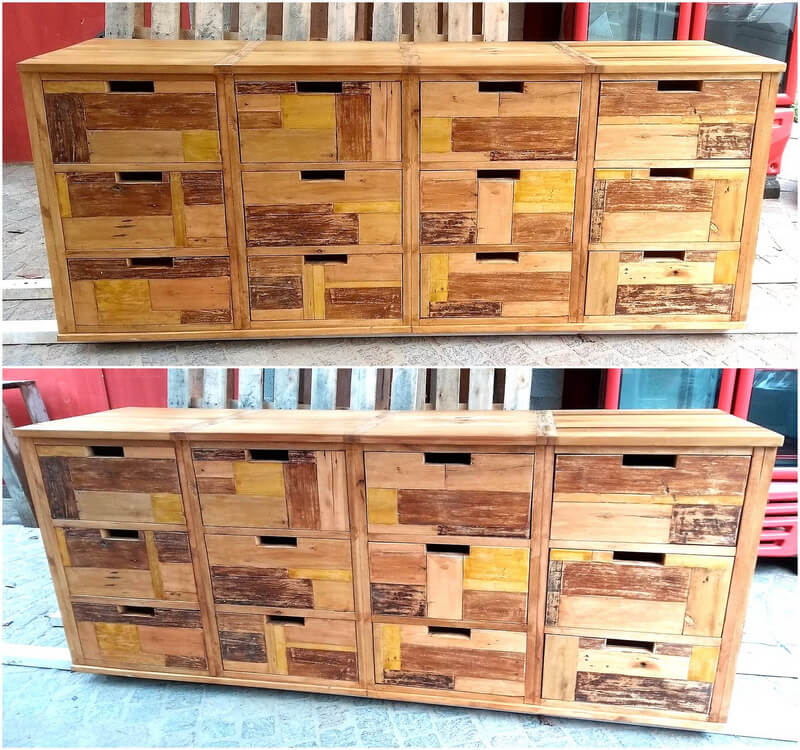 recycled wood pallet entryway table with drawers