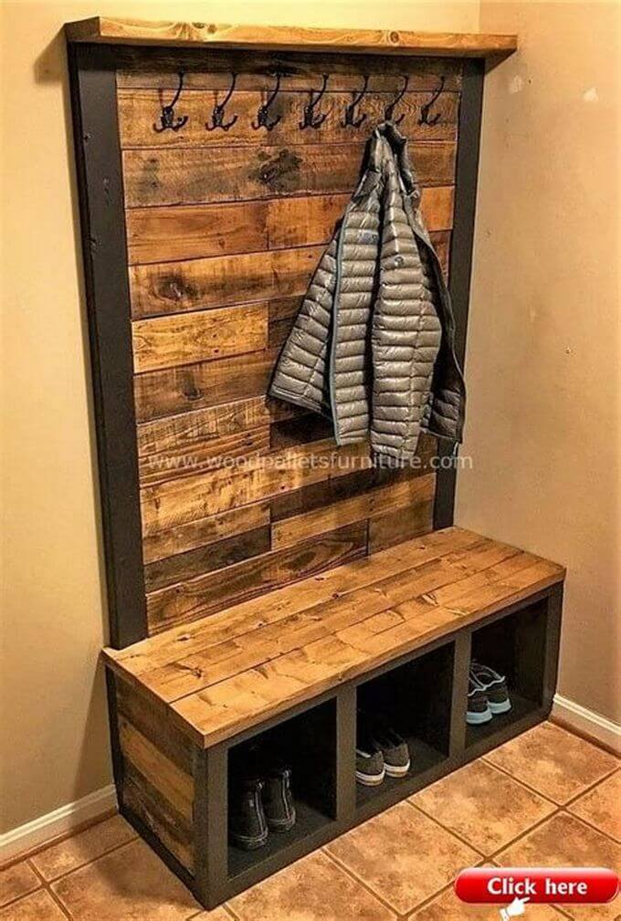 pallet shoe rack with coat hanger 2