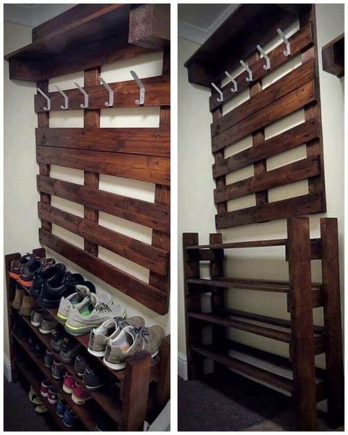 pallet shoe rack with coat hanger 7