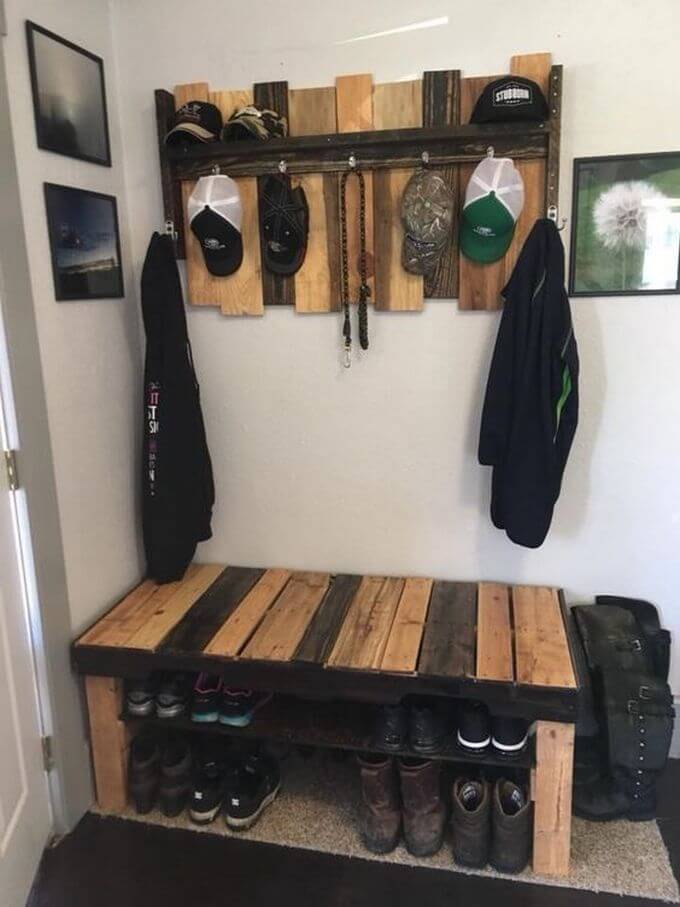pallet shoe rack with coat hanger 9