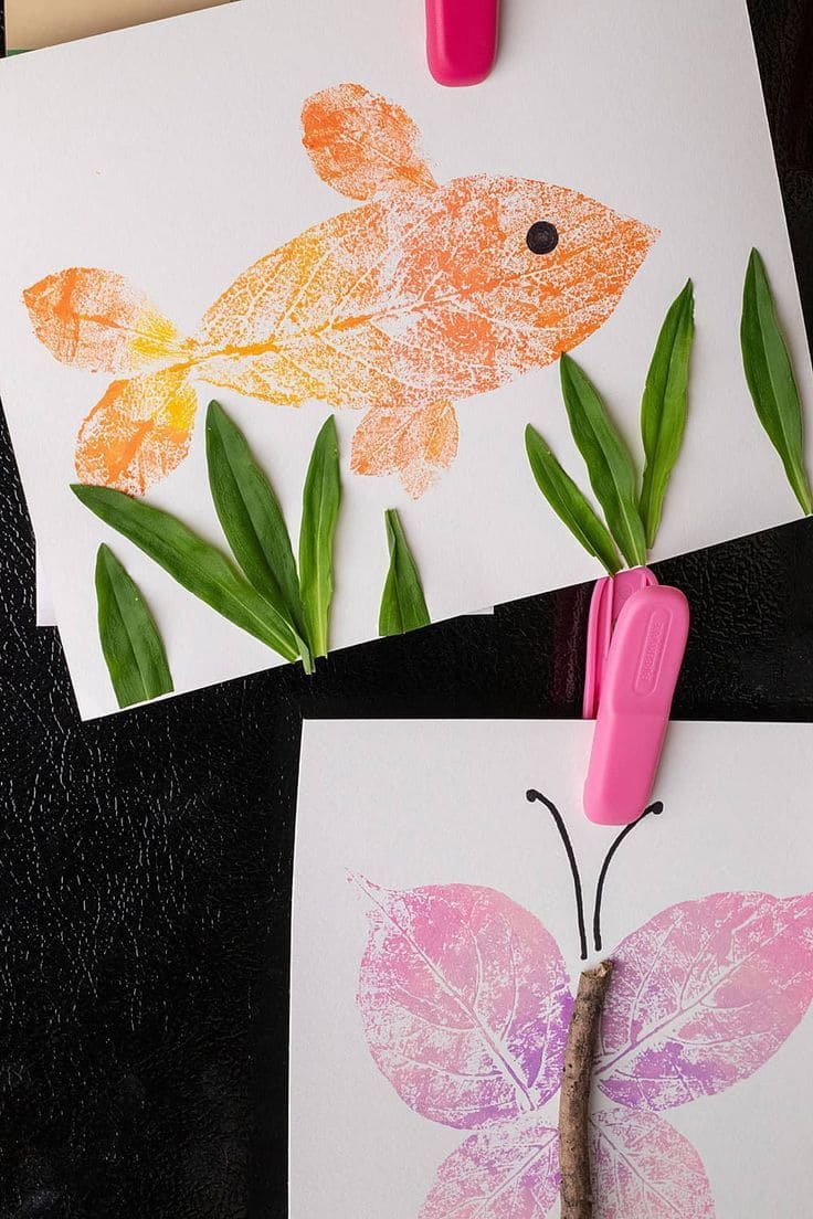 Leaf-Stamped Fish Art